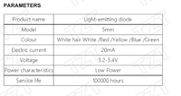 Kit de 100 Diodos Emisores de Luz LED de 5mm, Blanco Cálido, Rojo, Azul, Verde, UV, Naranja, Amarillo, Rosa, Bombillas de Colores, 2V 3V, Surtido de PCB