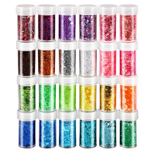 24 scatole di Glitter olografici robusti, paillettes Glitter per Nail Art, fiocchi Glitter iridescenti per unghie, occhi, corpo, viso, capelli.