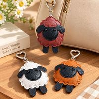 Porte-clés en cuir PU mignon en forme de mouton, avec logo personnalisé, breloque de sac en forme de cœur, idéal pour un cadeau - Grande Vente