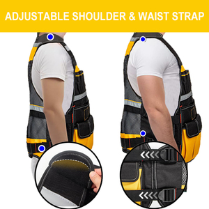 Chaleco de Herramientas para Electricista, 21 Compartimentos, Ropa de Trabajo Reflectante con Bolsillos para Herramientas, Cintura Ajustable, Abertura Cómoda en el Cuello - Product Image 2