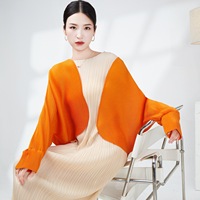 Cardigan plissé pour femme, manches chauve-souris, devant ouvert, court, élégant, léger, veste d'automne, tenue 2026