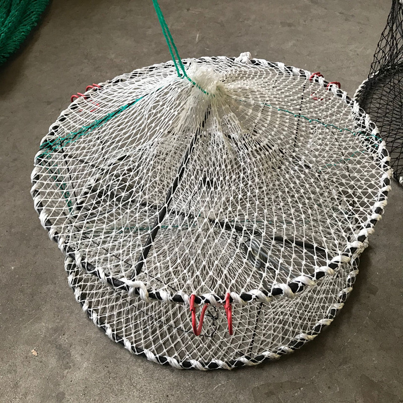 Trappola Pieghevole Per Pesci, Aragoste E Granchi | Rete In Nylon Con Telaio In Acciaio | 8 Fori, 61x21 Cm, Portatile - 5
