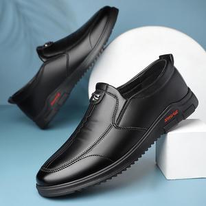 Mocassins en cuir pour hommes, bout rond, à enfiler, semelle souple en caoutchouc, chaussures décontractées de printemps - Product Image 3