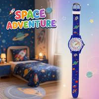 Montre à quartz pour enfants en silicone motif dessin animé, pour garçons, comme cadeau de vacances, dinosaure, espace