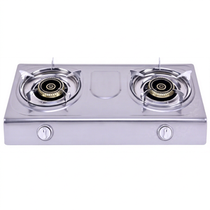 Cuisinière à gaz portable ZGBES à deux brûleurs en acier inoxydable avec commande par bouton et allumage piézoélectrique, idéale pour usage hôtelier, avec fonction de sécurité anti-extinction de flamme facile à utiliser. - Product Image 1
