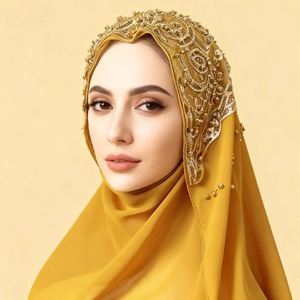 Écharpe longue en mousseline de soie florale de style ethnique d'Asie du Sud-Est, ornée de perles, en polyester respirant, <span class=keywords><strong>voile</strong></span> tendance et élégant - Product Image 2