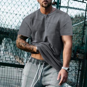 Camiseta Henley de Cuello Redondo y Manga Corta para Hombre, Color Sólido, Corte Regular, 100% Algodón Jersey, Ropa Casual de Verano 2024 - Product Image 2