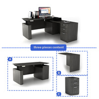 Bureaux de direction en bois de luxe en forme de L avec tiroirs et armoire, bureau debout réglable en hauteur, table électrique à hauteur variable