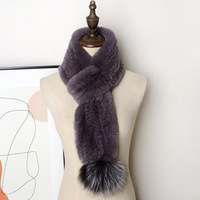 Écharpe en fourrure de lapin Rex gris foncé pour femme Accessoire chaud d'hiver de longueur moyenne pour la saison d'automne et d'hiver