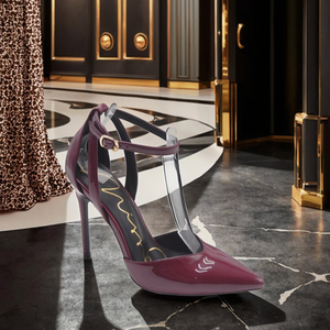 Escarpins de Créateur pour Gala et Tapis <span class=keywords><strong>Rouge</strong></span> 2025, Talons Aiguilles <span class=keywords><strong>Bordeaux</strong></span> et Noirs en Cuir Verni Matelassé, Boucle Argentée Réglable, Bout Pointu, Été - Product Image 6