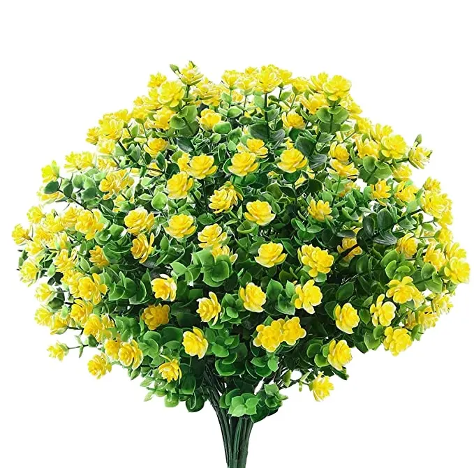 Artificial Flowers 4 Bunches of Shrub Flowers UV Protection Green Plants Grass for Indoor Outdoor Decoration Table Garden