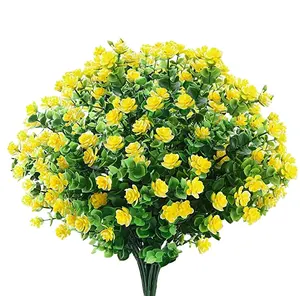 Fleurs artificielles 4 bouquets de fleurs d'arbustes protection UV plantes vertes herbe pour intérieur extérieur décoration Table jardin