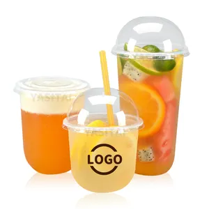 Soğuk içme plastik kahve meyve suyu fincanı kubbe/düz kapaklı yüksek kaliteli toptan fincan fabrika fiyat
