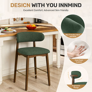 Chaise de bar en tissu écologique durable avec structure en bois massif, dossier de 26,5 pouces de hauteur, idéale pour îlots de cuisine et zones repas - Product Image 3