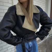 Veste en cuir PU pour moto en daim polaire personnalisée, veste courte pour femmes, manteau pour femmes