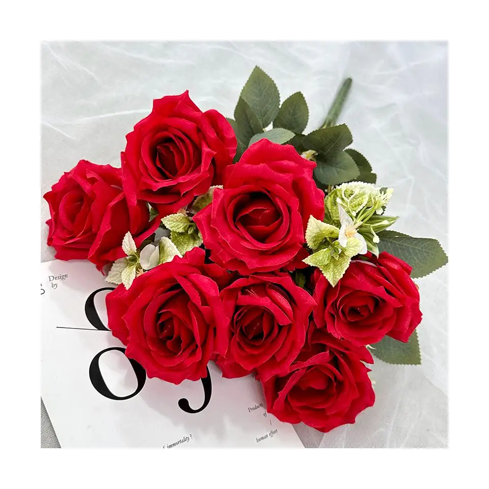 2024カスタムローズブーケ人工バラシルクフラワー装飾的な赤いバラの結婚式の装飾