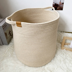 Grand panier en <span class=keywords><strong>corde</strong></span> de coton tressée de 13 pouces, bac de rangement pour jouets de chambre d'enfant, panier à <span class=keywords><strong>linge</strong></span> blanc avec poignées pour couvertures et oreillers - Product Image 3