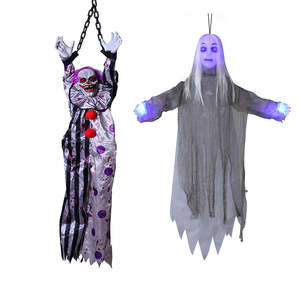 Clown fantôme à cheveux blancs activé par <span class=keywords><strong>le</strong></span> son avec chaînes et lumière LED, accessoire de décoration pour fête ou escape room d'Halloween - Product Image 5