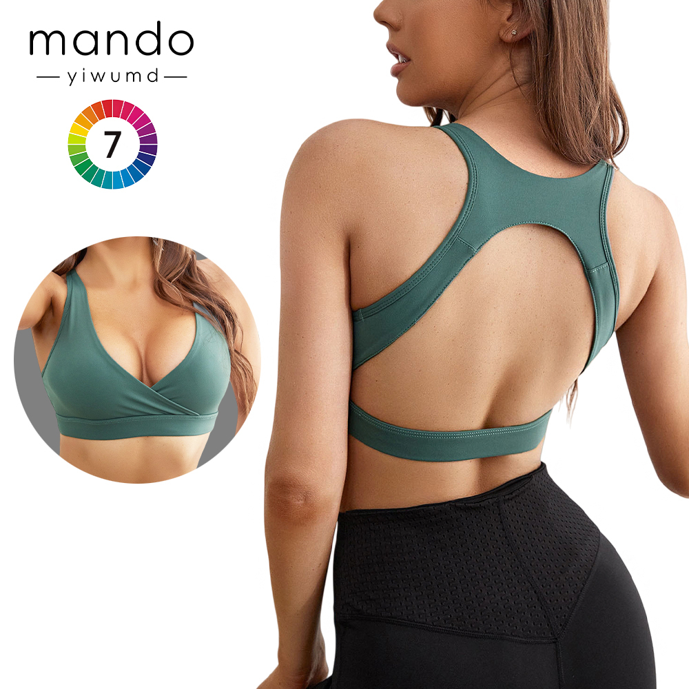 Custom Logo Sports Bra Supplier Cross-V Neck Backless High Support Running Fitness Yoga Sports Bra