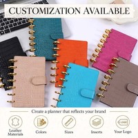 Agenda A6 personnalisé Hongbo en cuir de crocodile multicolore avec disque doré et enveloppes à monnaie à feuilles mobiles, idéal comme cadeau de Noël