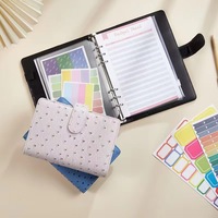 Carnet à spirales en cuir PU texture autruche, série de couleurs macaron A5 A6, journal économique avec poche zippée, journal à feuilles mobiles