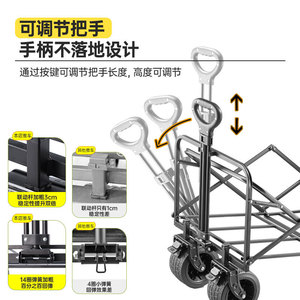 Camping Cart Four Wheel <b>Swivel</b> Wheels Telescopic Handle Steel Folding Shopping Cart Outdoor Picnic Use - Product Image 4