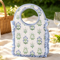 Sac fourre-tout matelassé personnalisé à imprimé floral avec volants et rayures, poignée circulaire portable, pochette d'épaule pour rangement quotidien – Vente en gros