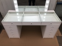 Meuble de maison moderne - Coiffeuse de maquillage lumineuse à un seul côté avec 13 tiroirs et miroir intégré
