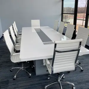 现代家具白色中大型谈判桌会议室办公桌彩绘会议桌长桌简约木