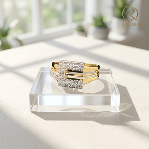 Men's 18K <b>Gold</b> <b>Cocktail</b> <b>Ring</b> Geometric Square Design Bold Modern Statement Jewelry for Daily Wear Engagement Party Occasions - Product Image 2