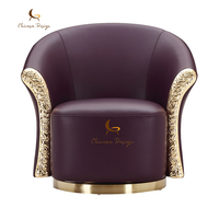 Fauteuil de salon moderne de luxe en laiton, fauteuil d'appoint moderne de luxe, fauteuil pivotant individuel rembourré en cuir