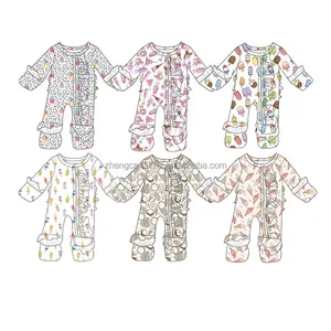 Wholesale Baby Clothes Onesies Teen Rompers For Girls Long Sleeve Ruffle Zipper Kids Pajamas Jumpsuit