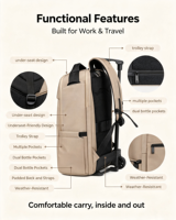 16 Inch Laptop Backpack GRS Certified Nylon 15.5L Travel Backpack with Trolley Strap for Work Commute OEM ODM
