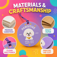 Étiquette personnalisée pour animaux de compagnie, forme ronde, découpée, en carton texturé 400 g/m², avec logo en relief, pour salon de toilettage, boutique, marque de vente au détail