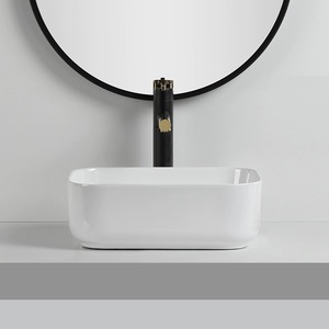 Lavabo de cerámica rectangular moderno al por mayor con borde redondo de superficie lisa sobre instalación de mostrador para aplicación de hotel - Product Image 5