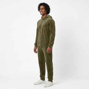 Conjunto de 2 Piezas Unisex 100% Algodón con Lavado Ácido, Estilo Urbano, Sudadera con Capucha y Pantalón de Chándal para Otoño/Invierno, con Bolsillo Canguro y Diseño de Parches - Product Image 1