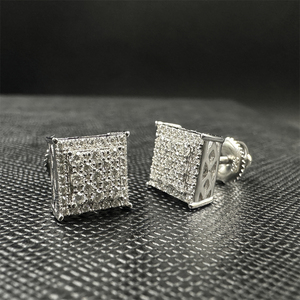 Schlussverkauf quadratische würfel-Sutt-Ohrringe S925 Sterling-Silber Top-Qualität Moissanit-Ohrringe Cluster Hiphop-Ohrringe für Damen - Product Image 5