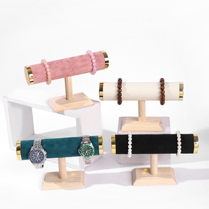 New Wooden With Velvet Leather T bar <strong>Bangle</strong> Necklace Watch Bracelet Jewelry Gift <strong>Holder</strong> Display Stand <strong>Holder</strong> Stock Wholesale - Product Image 1