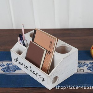 Caja de almacenamiento de madera, 30x18,5x13cm, rectangular, con parte superior abierta y compartimentos, organizador de escritorio para artículos de tocador y herramientas para el cabello - Product Image 2