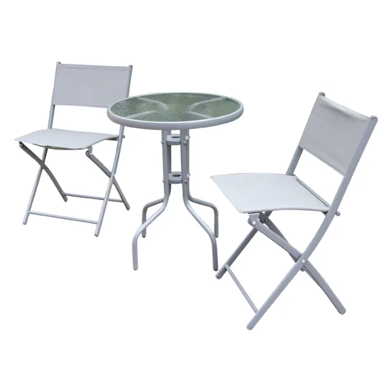 3 Stück platzsparende moderne Metall Eisen Klapp klappbare Außen stühle Tisch Gartenmöbel Balkon Patio Bistro Set