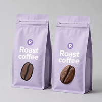 Sachets de café à fond plat avec valve, en aluminium imprimé sur mesure, couleur violette, fabriqués directement par le producteur, pour grains de café torréfiés