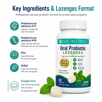 Comprimés probiotiques buccaux Clean Label sans sucre, à l'xylitol et à la menthe, pour le bien-être buccal, avec Streptococcus K12 M18 et zinc, Nutrition OEM