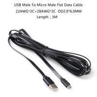 Câble de charge USB vers Micro USB pour téléphone portable, charge haute vitesse, câble plat de 3 m pour appareil photo et ordinateur