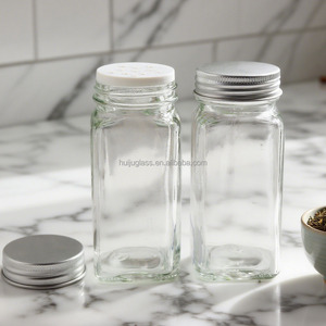 Commercio all'ingrosso 4oz/120ml vaso di vetro quadrato-sale pepe condimento contenitore di spezie bottiglia con coperchio in alluminio - Product Image 2