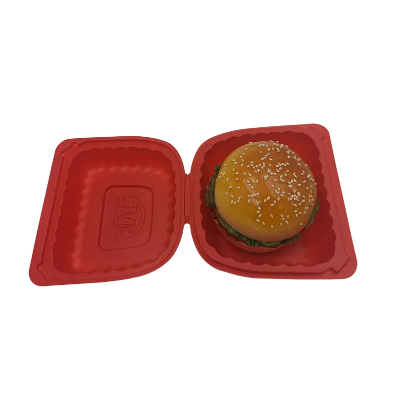 Переворачивающаяся одноразовая блистерная ПП прямоугольная пластиковая красная коробка для гамбургеров и фаст-фуда на заказ