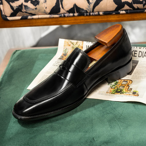 Mocassins en cuir véritable noir à bout carré, chaussures habillées à enfiler pour hommes, toutes saisons, couleur unie, style bout uni - Product Image 5