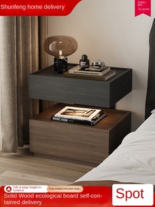 Modern Italian Style <strong>Minimalist</strong> Solid Wood <strong>Bedside</strong> <strong>Table</strong> with 2 Drawers Light Luxury Living Room Storage Cabinet - Product Image 2