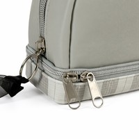Trousse de Maquillage Multi-Compartiments Miss Grey à Carreaux avec Double Fermeture Éclair, Pochette de Voyage Portable pour Femmes