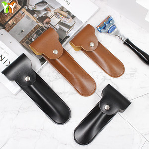 Étui de rangement pour rasoir manuel en stock, étui de protection en cuir pour rasoir à l'ancienne, housse de rasoir portable en cuir PU pour les affaires - Product Image 3