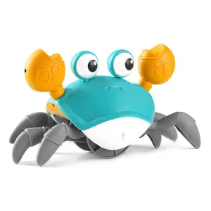 USB Rechargeable Crawling Crab Baby Toy Cute Dancing Walking Moving Sensory Induction Crabs with Light Up Music for Toddler